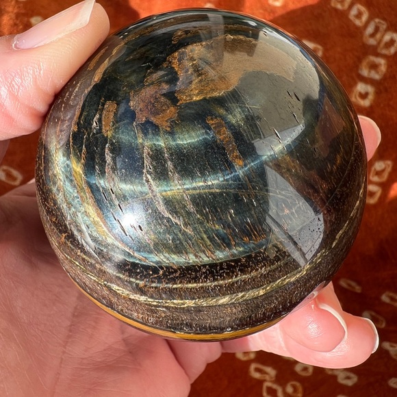 LARGE BLUE TIGERS EYE STONE SPHERE 65MM - Picture 6 of 9